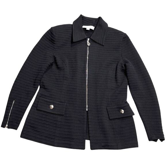 St. John Collection Marie Gray Jacket Blazer Zip Santana Knit Womens Sz 6 Black - Picture 1 of 12